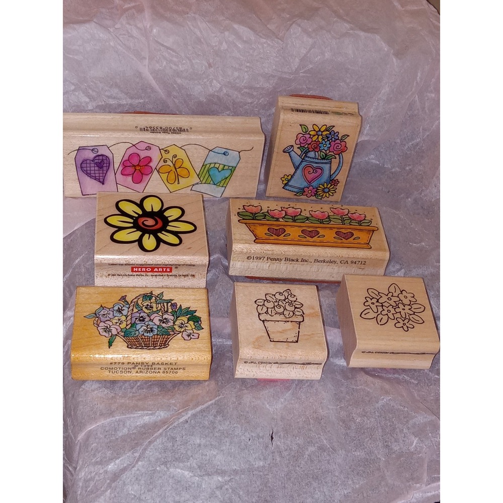 Lot of 7 Rubber Stamps Flowers & Hearts Card Making Stamping Scrapbook Crafts